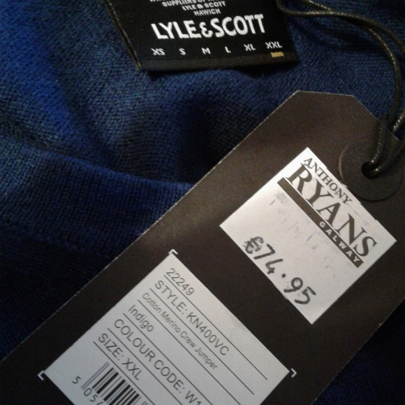 NWT LYLE & SCOTT Cotton merino wool crew jumper Pullover sweater man XXL Indigo - Picture 3 of 6
